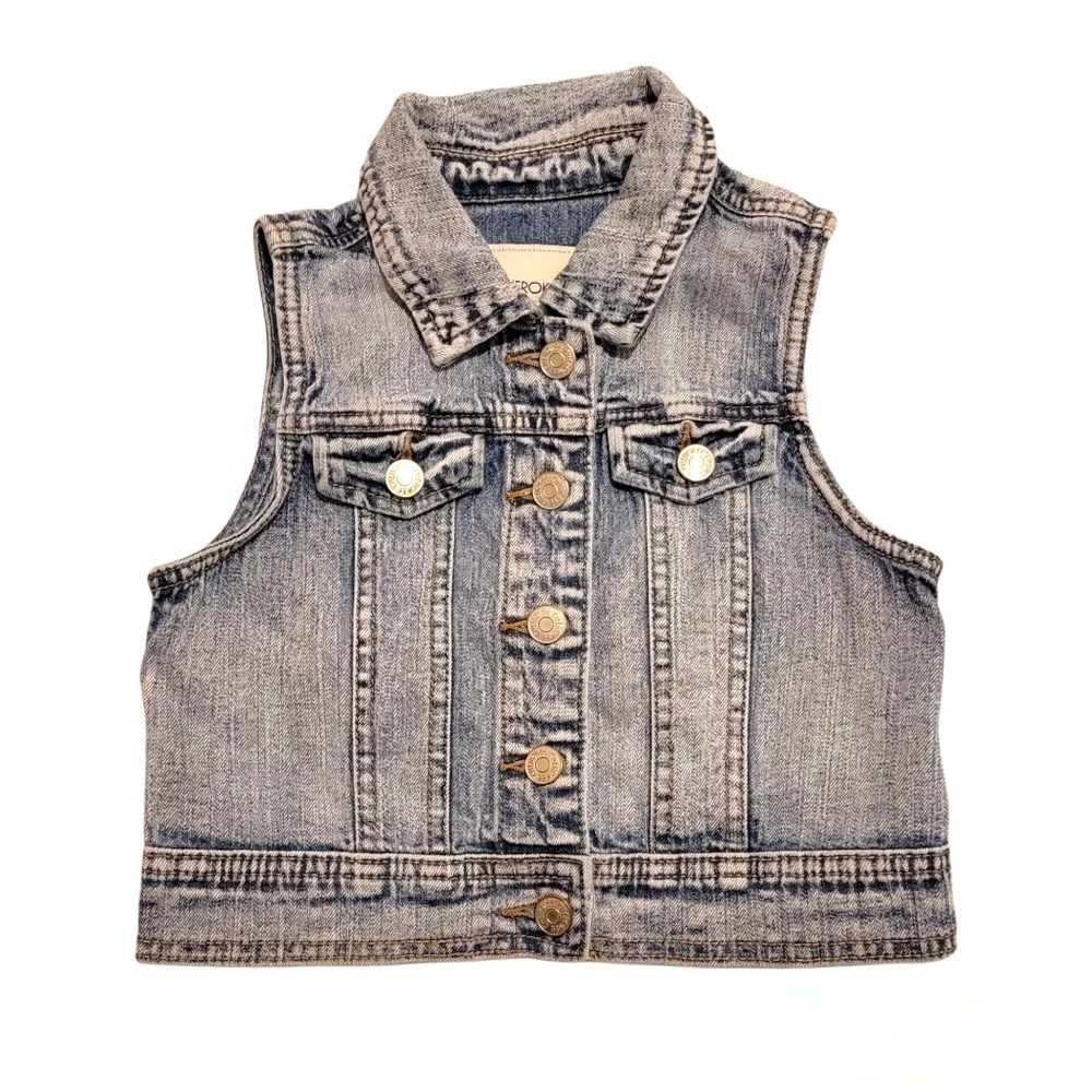 CHEROKEE Blue Jean Vest Jacket button fly front closure Size 6/6x